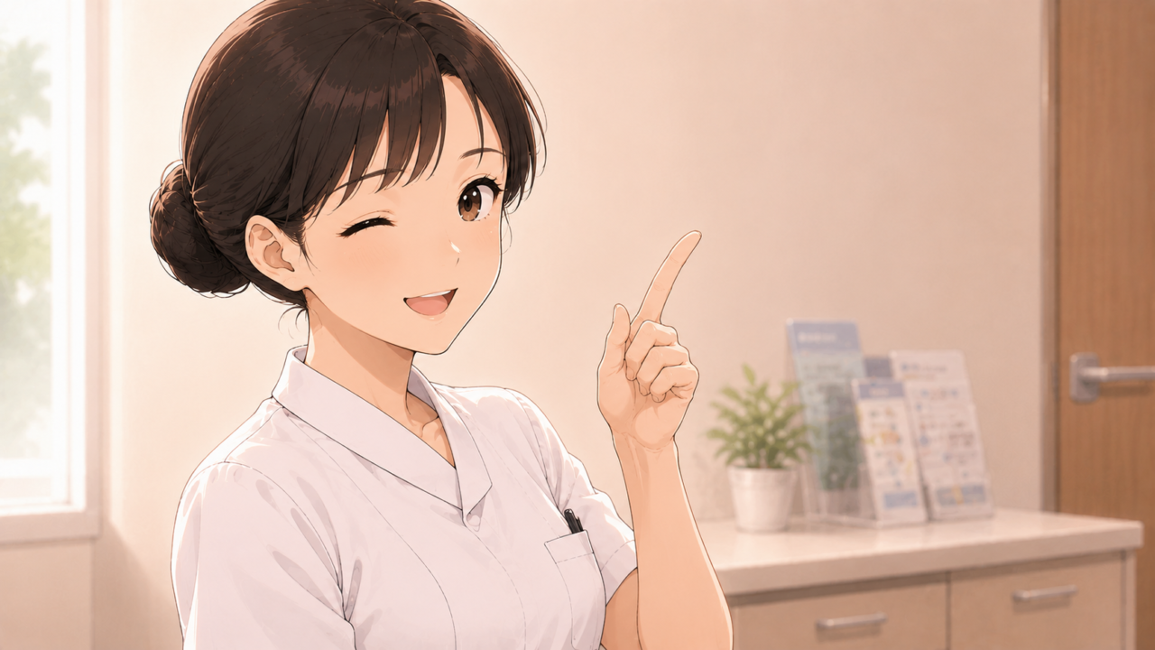 大腸内視鏡検査前の下剤と排便について説明する看護師