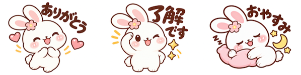 花うさぎこはるのありがとう了解ですおやすみLINEスタンプ