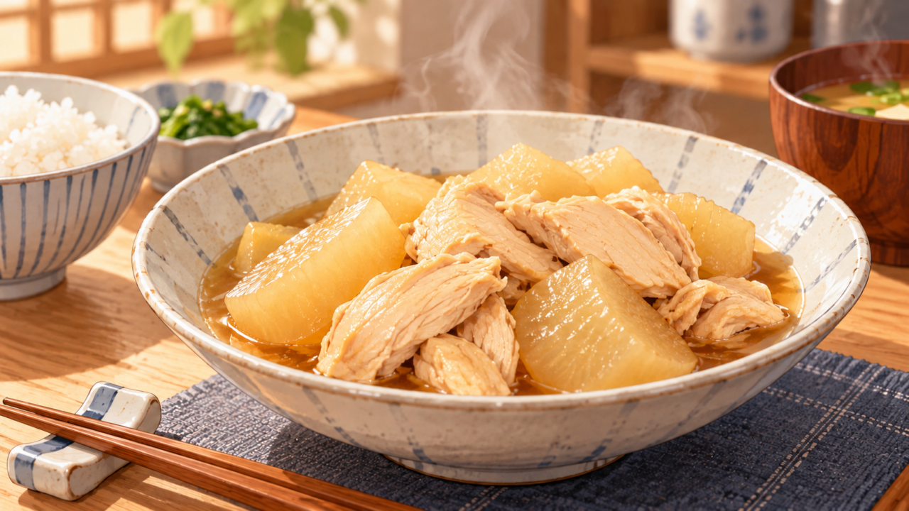 鶏ささみと大根をやわらかく煮込んだ煮物