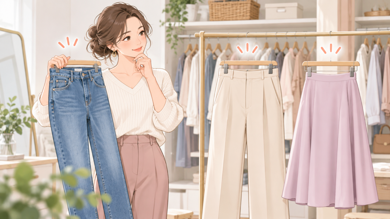 レディースファッションの定番ボトムスであるデニムパンツ・きれいめパンツ・スカート