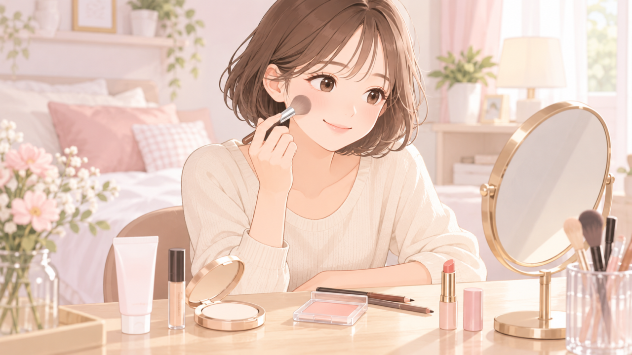 ファンデーションを使わずナチュラルメイクをする女性