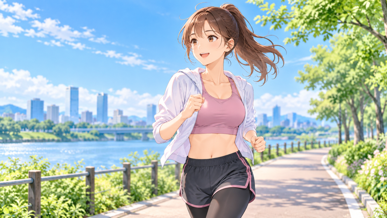 ダイエットの有酸素運動としてジョギングする女性