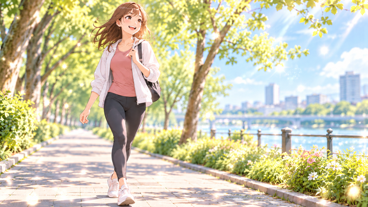笑顔でウォーキングを楽しむ女性|無理なく続けるダイエット運動