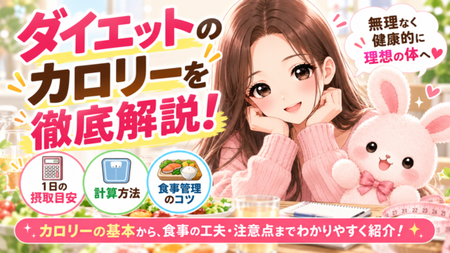 ダイエットのカロリーを解説するアイキャッチ画像|1日の摂取目安・計算方法・食事管理のコツ