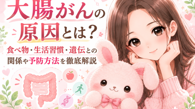 大腸がんの原因と食べ物・生活習慣・遺伝・予防方法を解説する櫻根あゆとうさ先生のイラスト