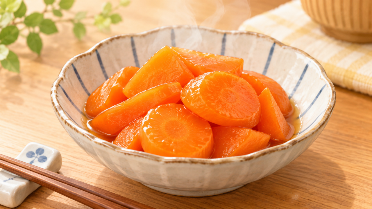 薄切りにんじんをやわらかく煮た副菜