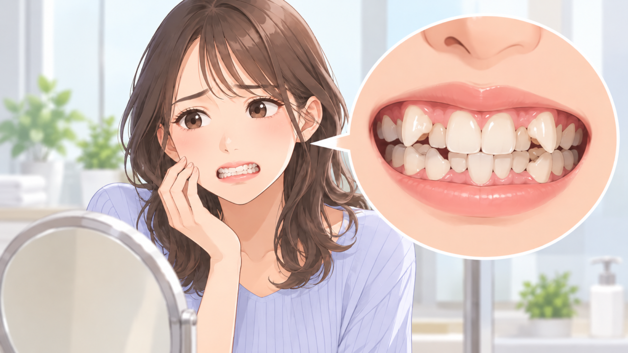 歯の重なりが大きいガタガタの歯並びや八重歯に悩む女性