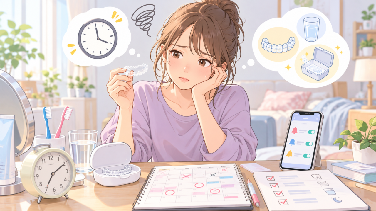マウスピース矯正の装着時間や毎日の自己管理に悩む女性