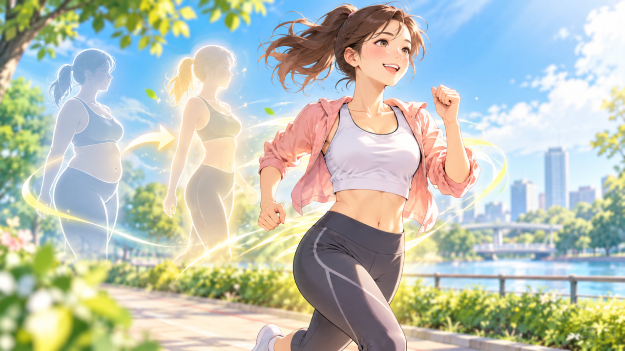運動で体脂肪を減らして健康的に引き締まる女性のイメージ