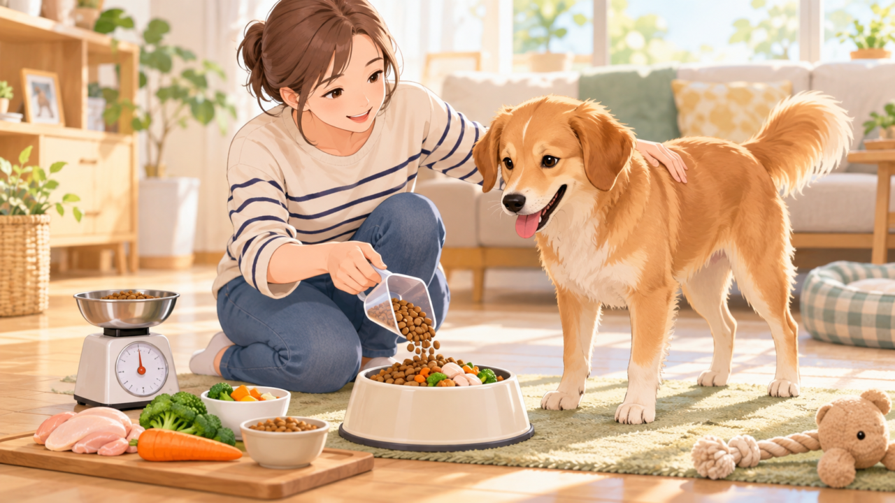 愛犬の健康と適正体重を考えてドッグフードの量を調整する飼い主
