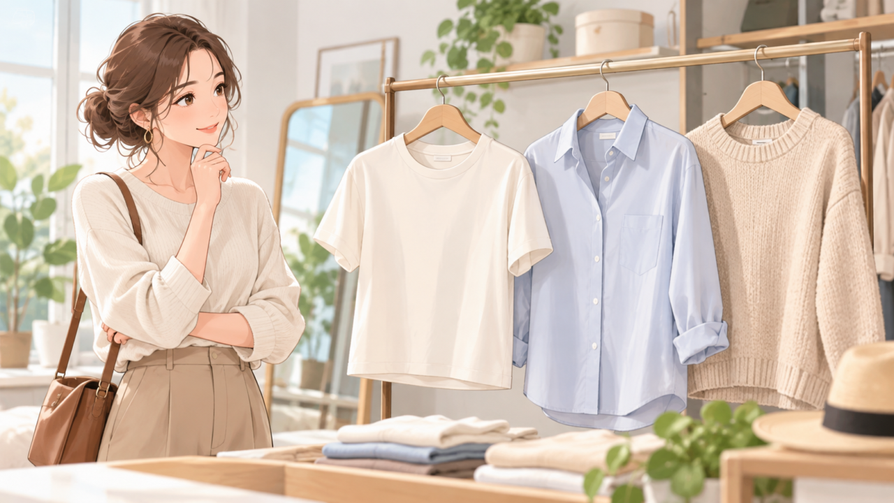 ファッション初心者におすすめの定番トップスである白Tシャツ・シャツ・ニット