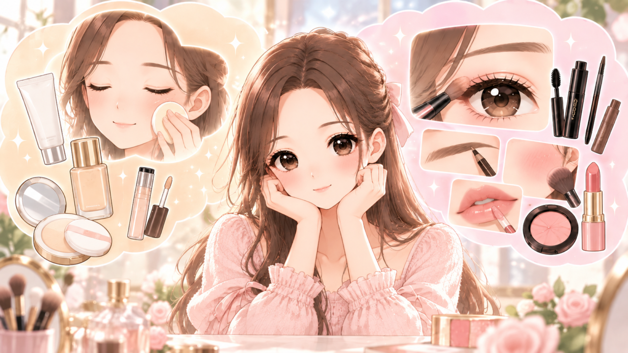 ベースメイクとポイントメイクの違いを表したイラスト